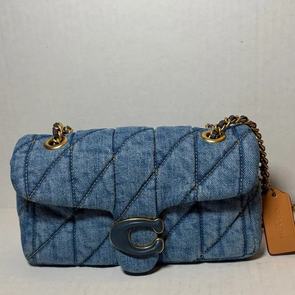 Coach Tabby Denim Brass Indigo Shoulder Bag 20 W/ Dustbag - Picture 1 of 10